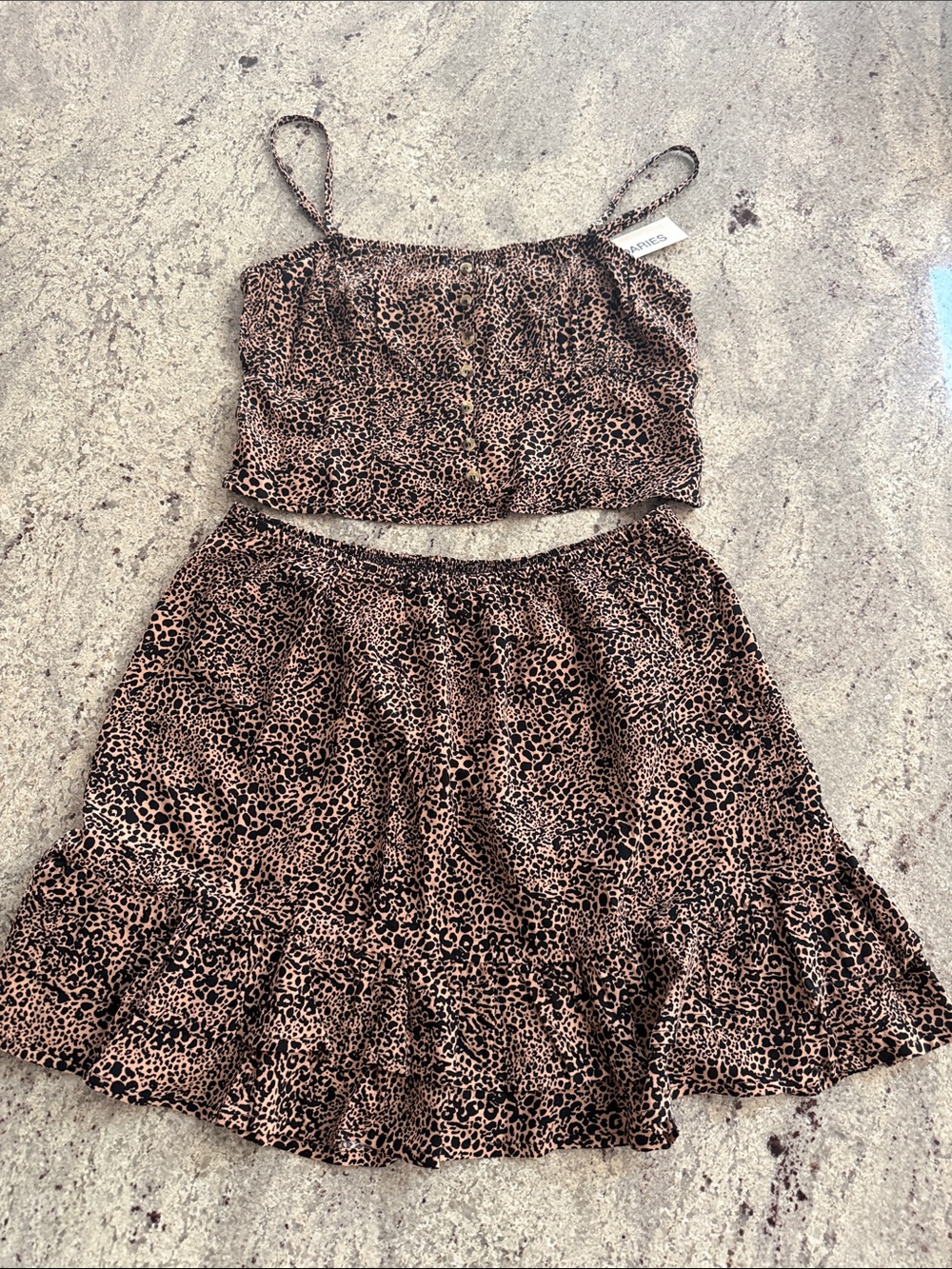 No Boundaries Brown and Black Leopard Print Skirt Set